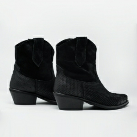 Genuine Suede and Embossed Leather Boots - Picture 4 of 5